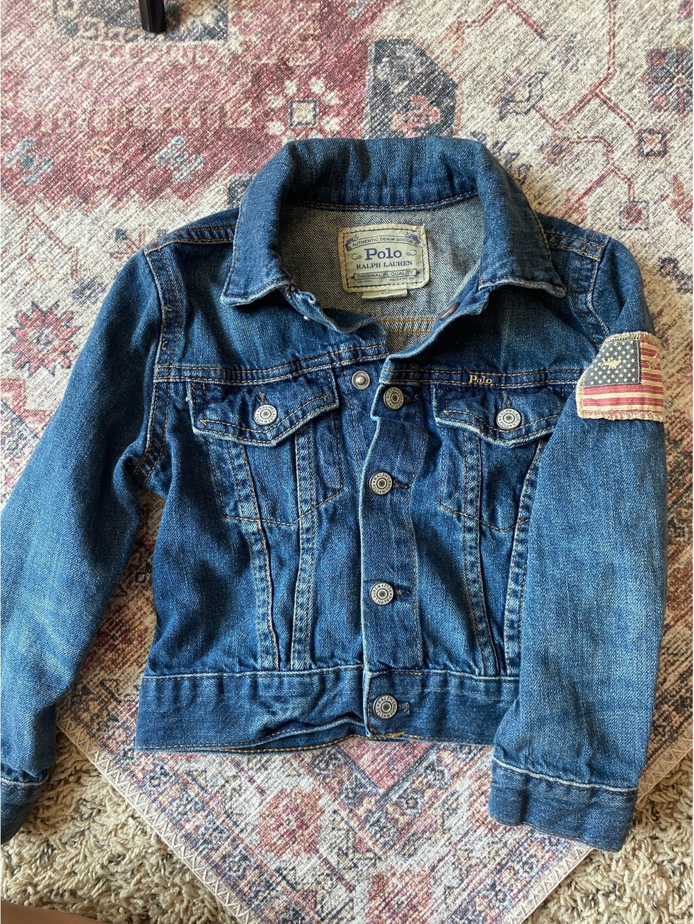 Ralph Lauren Polo Toddler Kids Jean Jacket USA Flag patch